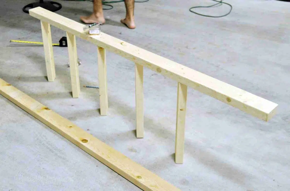 wood ladder formatting before screwing rungs in.
