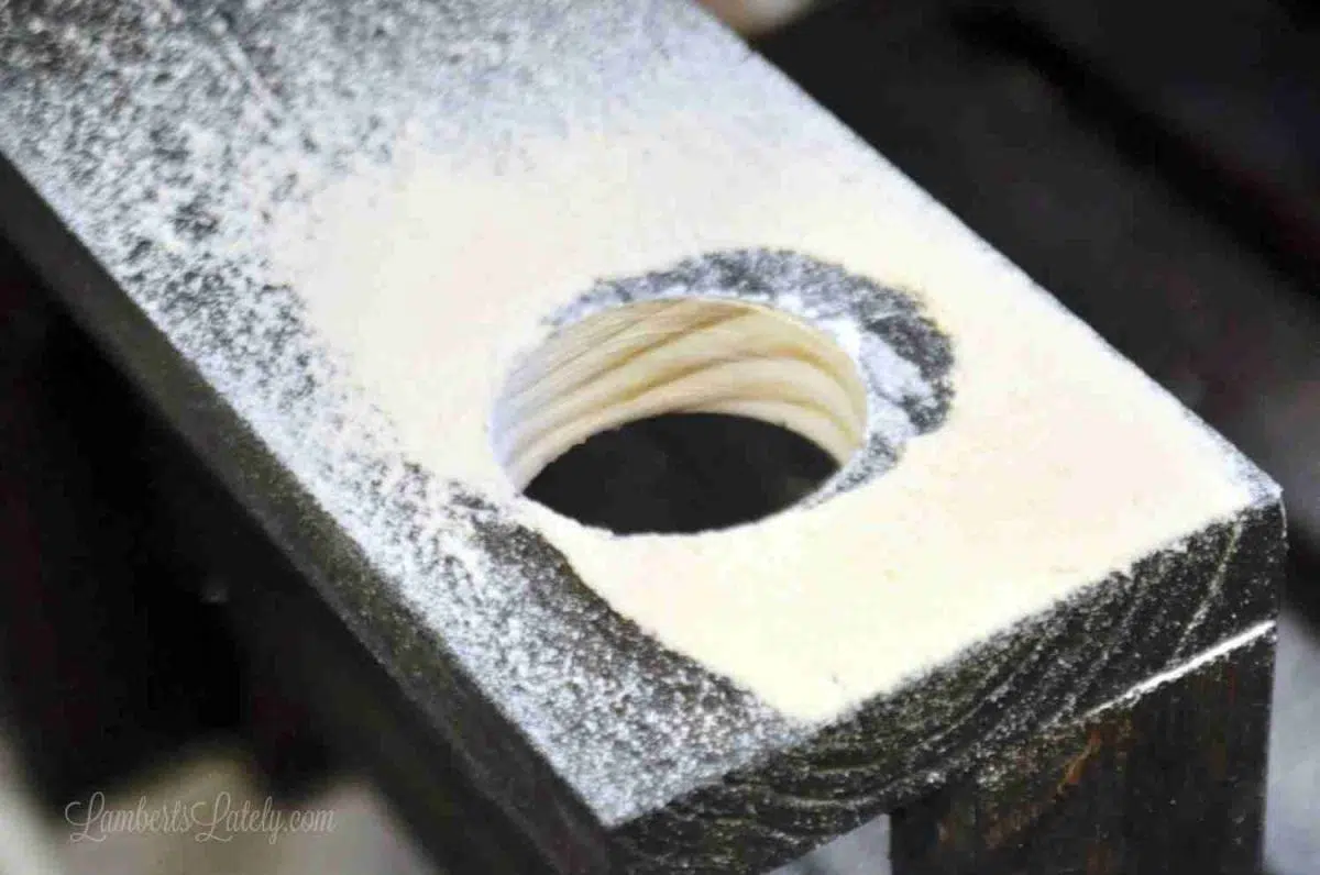 hole drilled in sofa end.
