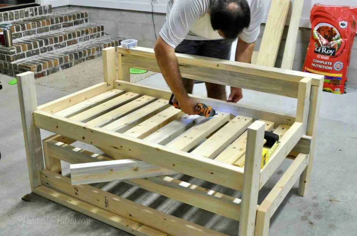 drilling slats into couch.