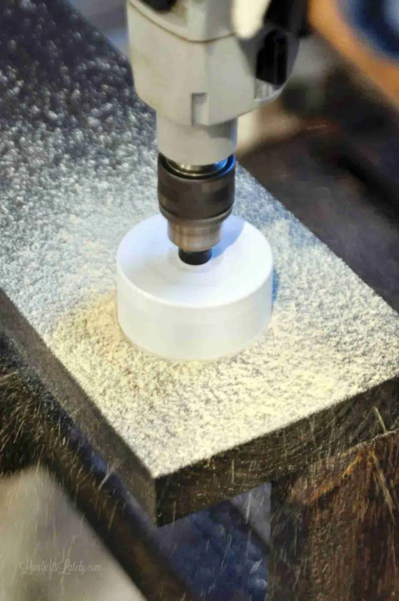 drilling large hole into sectional ends for cup holder.