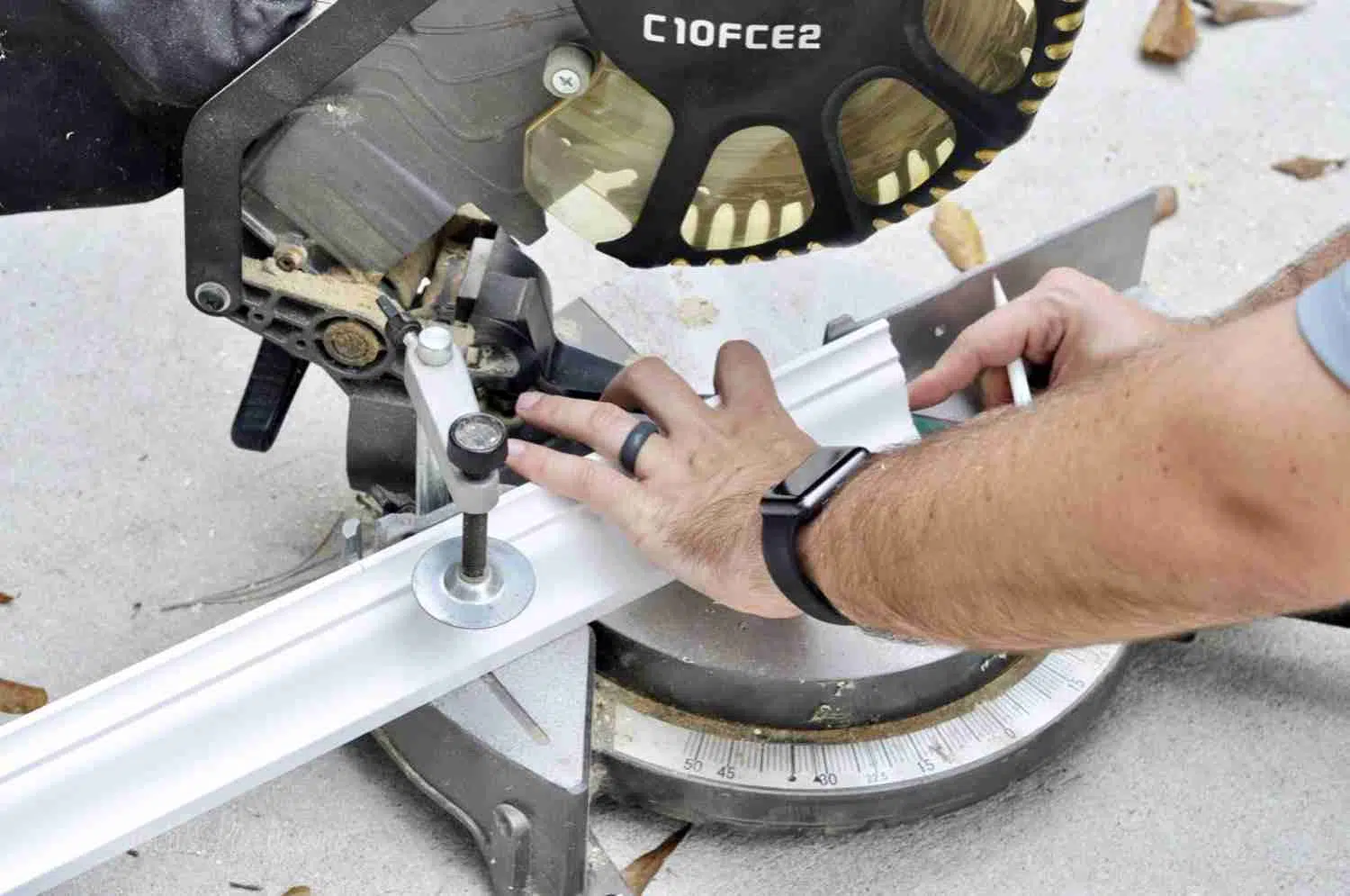 cutting crown molding with a miter saw.