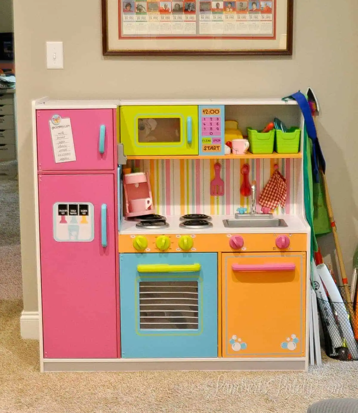 play kitchen in a playroom.