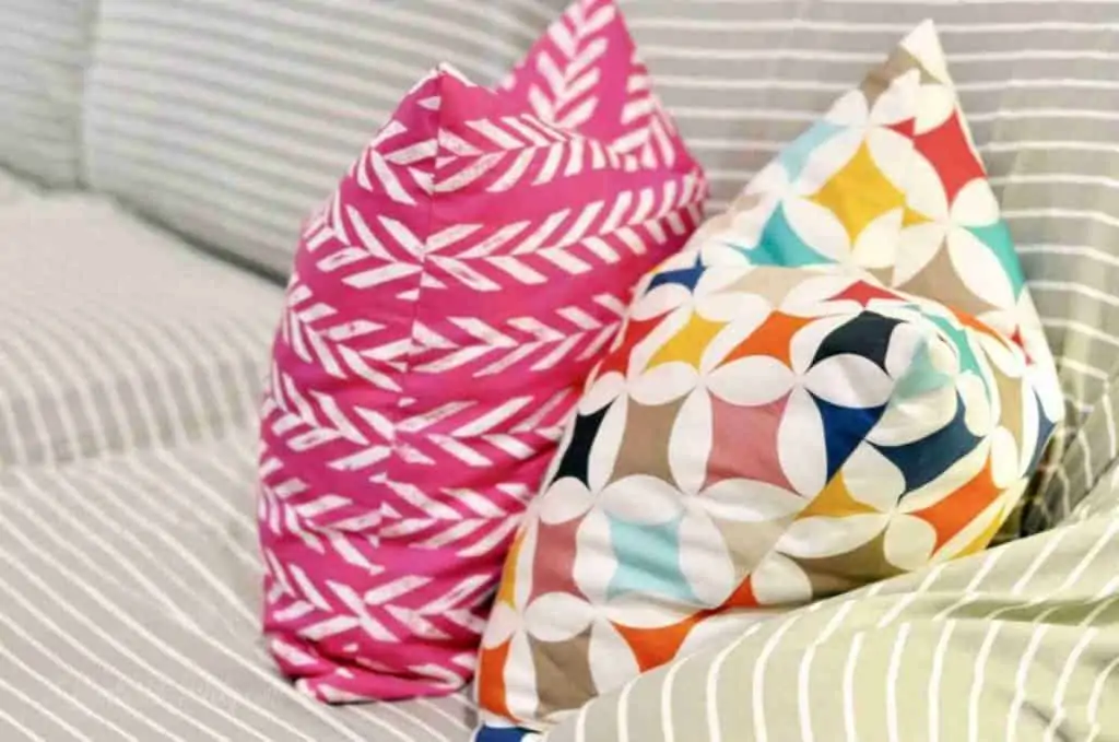 colorful pillows on a couch.