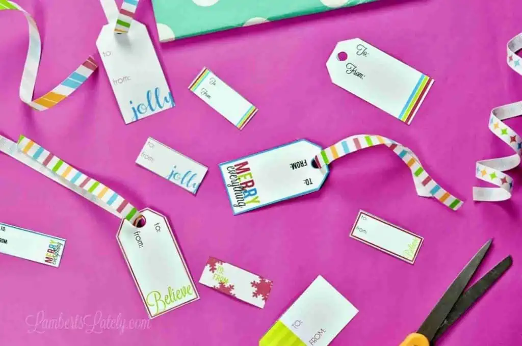 Christmas gift tags with ribbon.