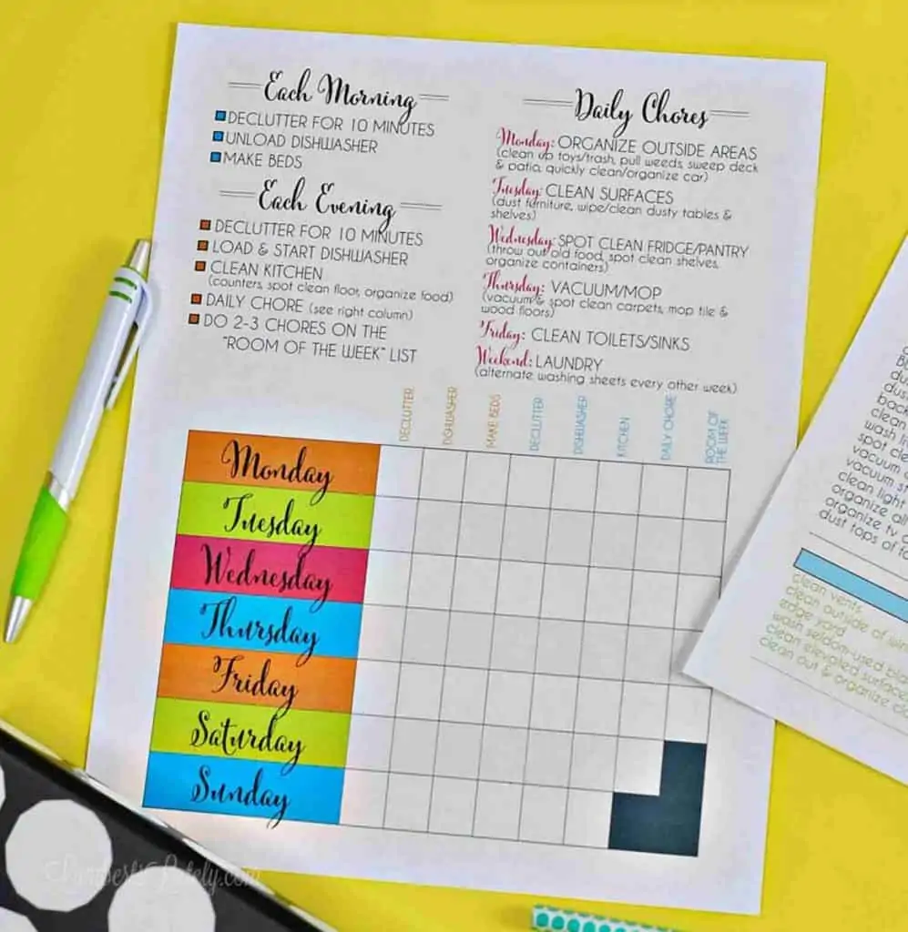 free home cleaning schedule printables