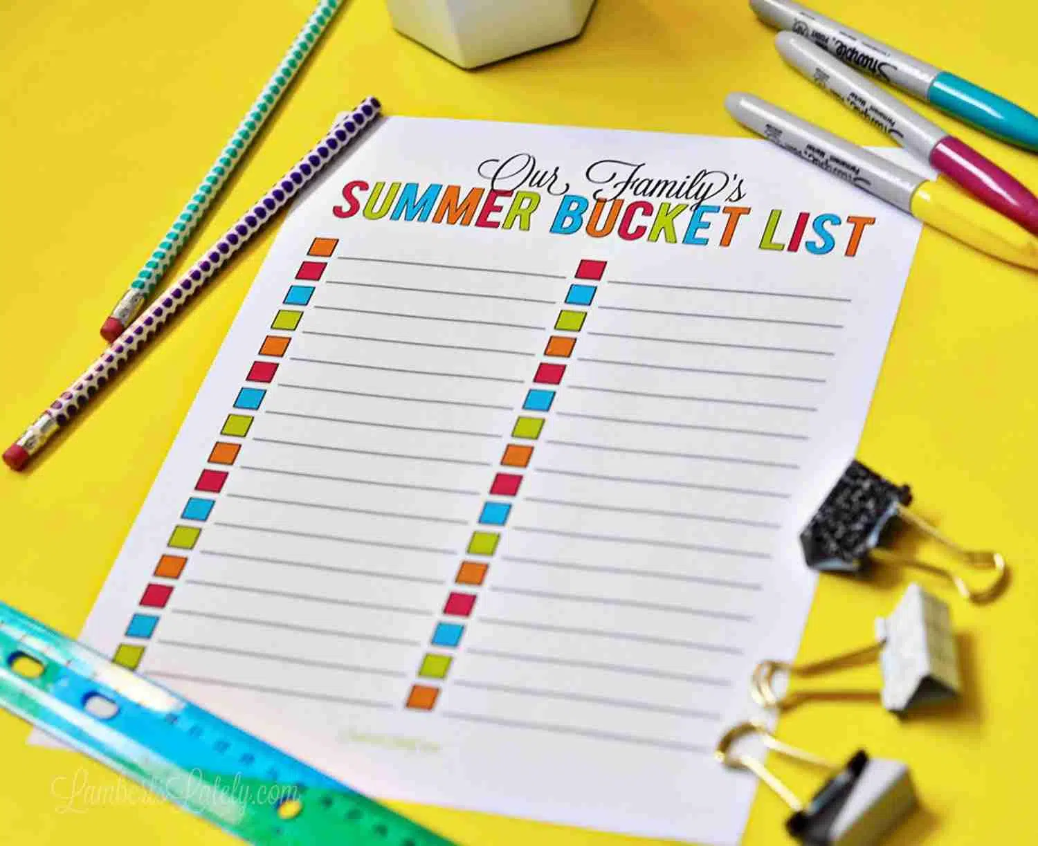 Side angle shot of our family's summer bucket list template printable.
