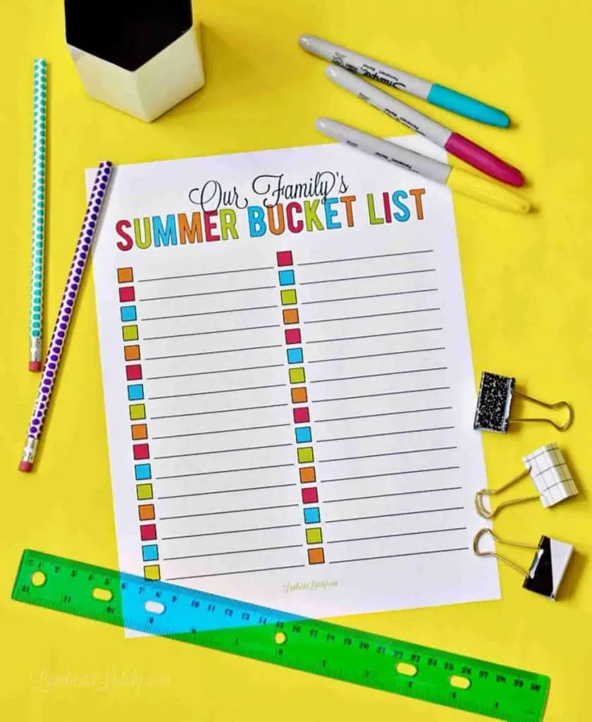 summer bucket list printable page.