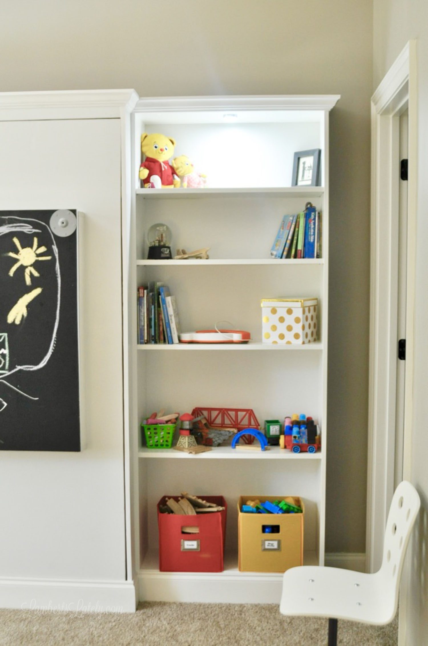 view of Ikea shelf installed next to a murphy bed