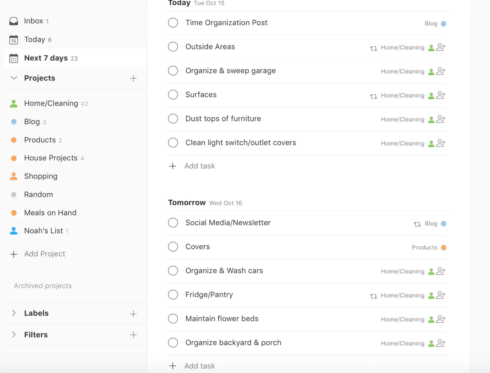 screenshot of todoist app