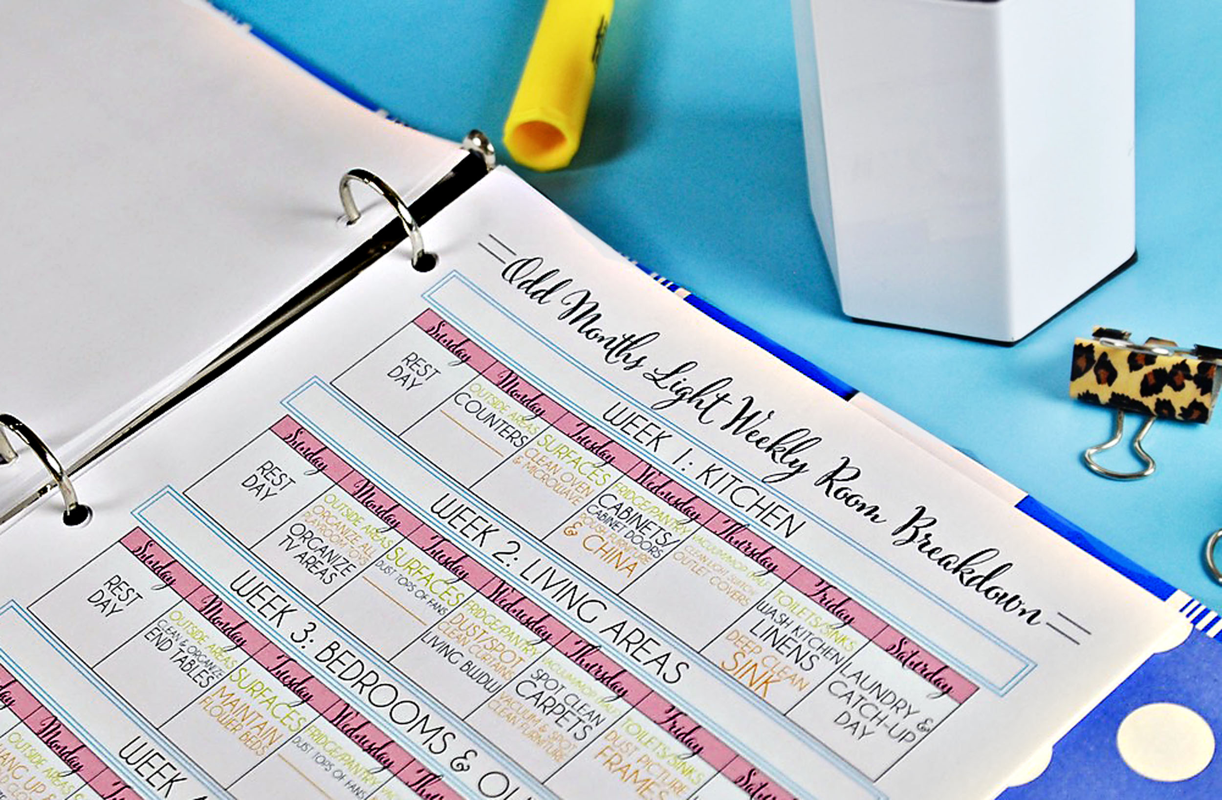 Odd months light weekly cleaning schedule