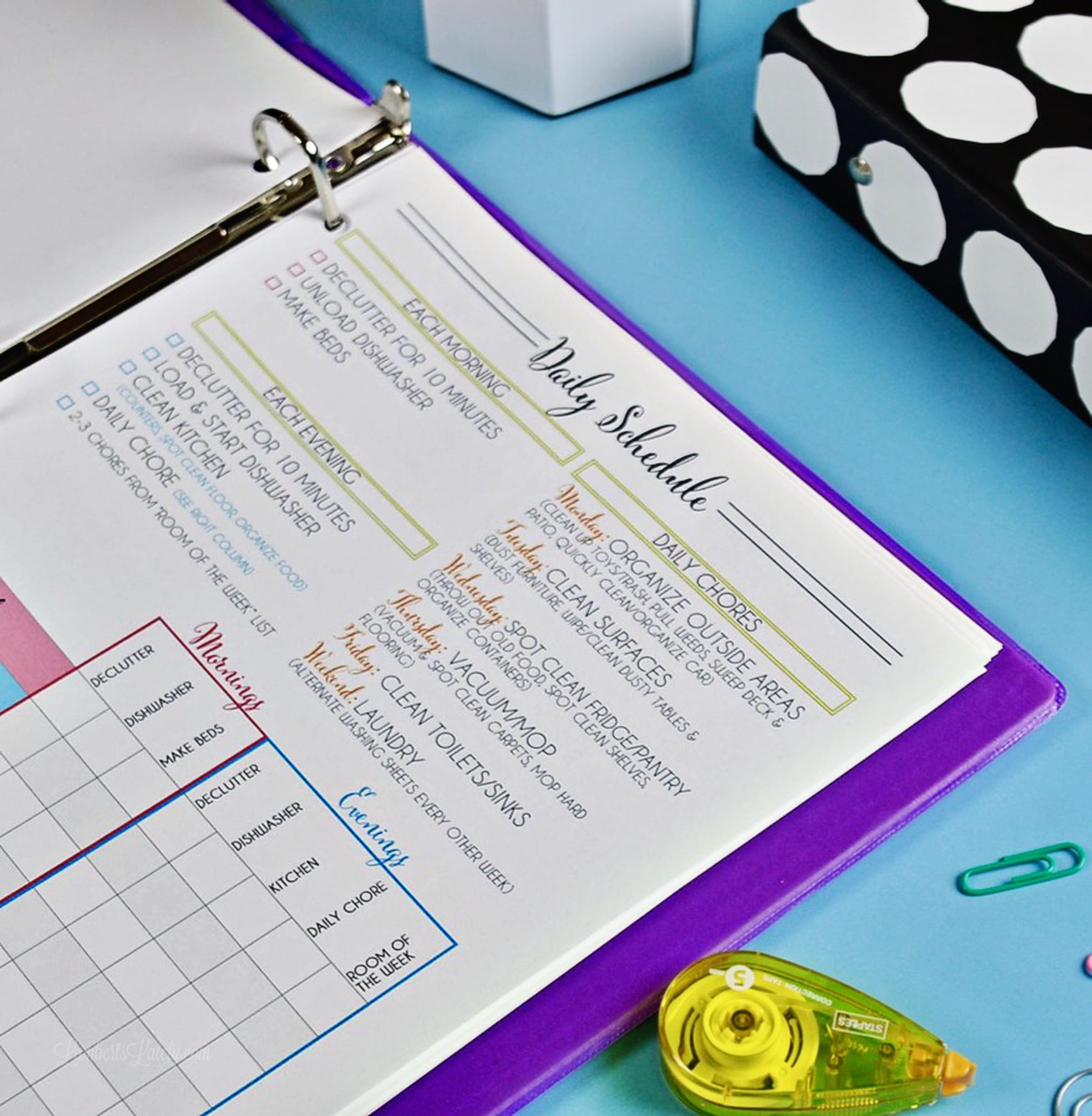 Side angle of daily cleaning schedule