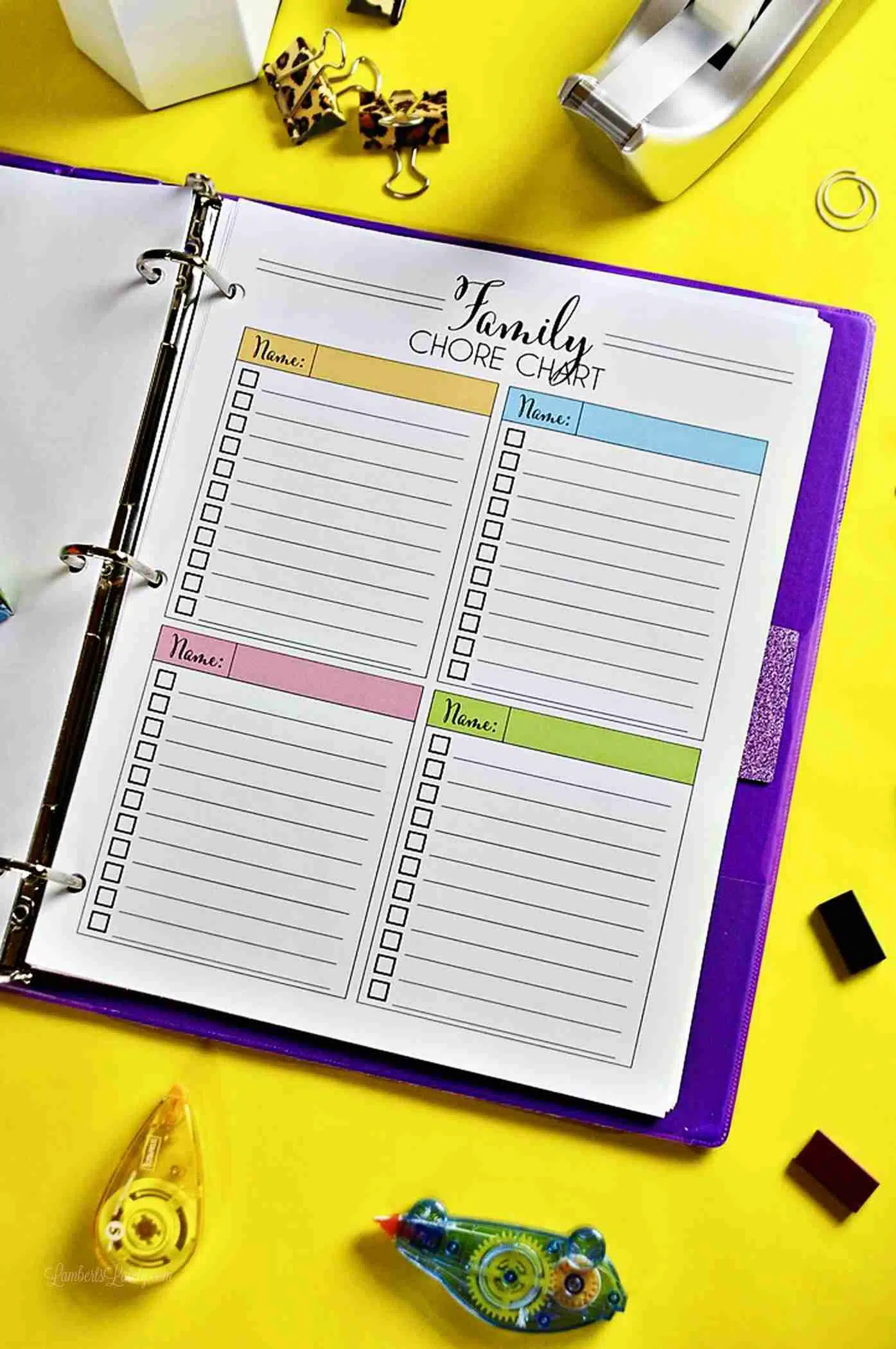 family chore chart printable in a notebook