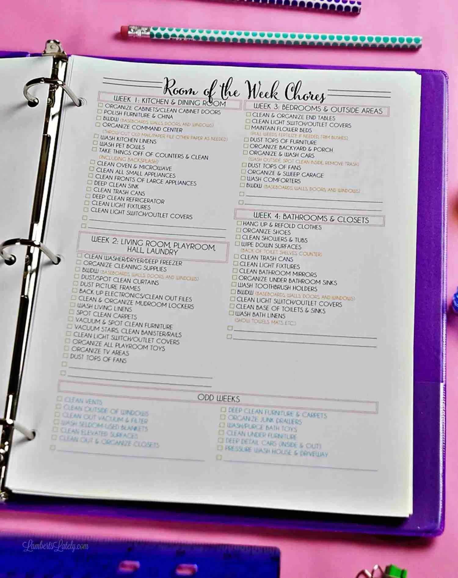 Room of the week tasks