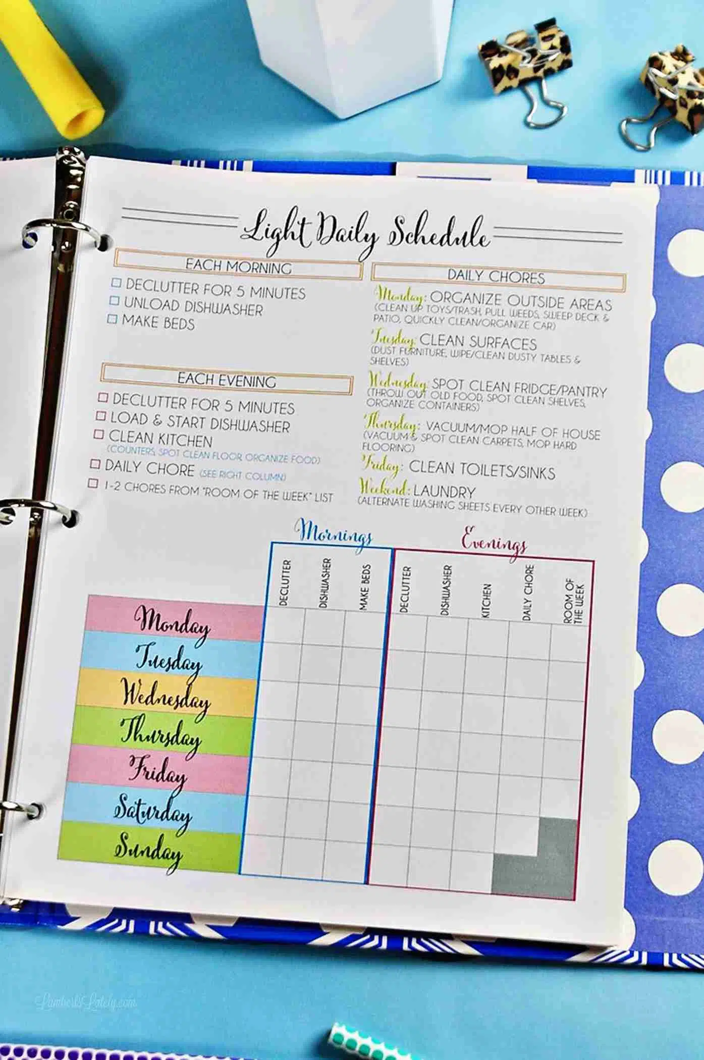 Daily cleaning tasks printable