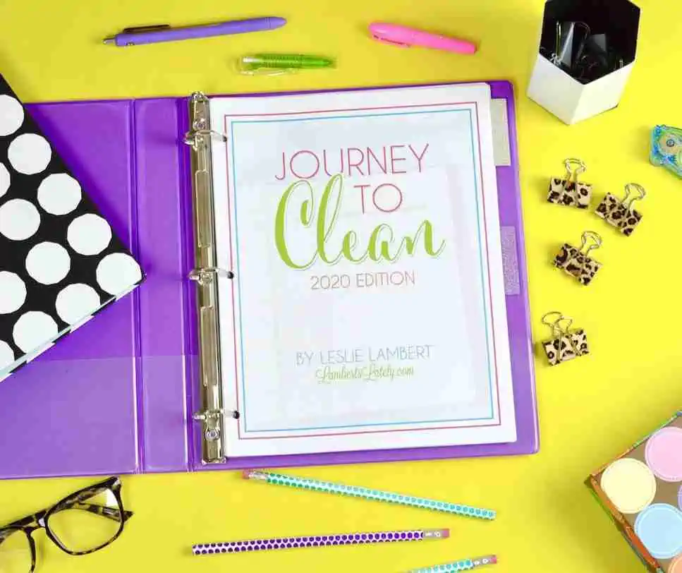 journey to clean 2020 in a purple notebook on a yellow background.