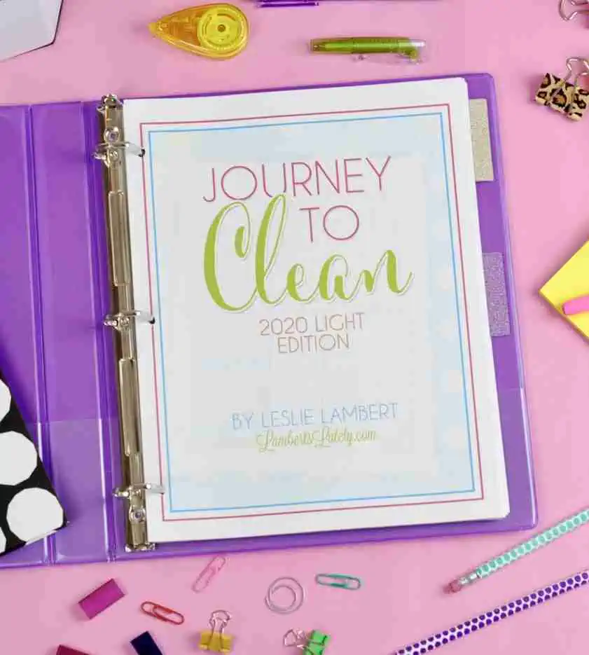 journey to clean light 2020 in a purple notebook on a pink background.