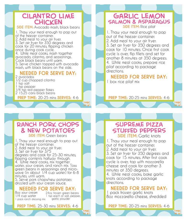screenshot of air fryer freezer meal labels.