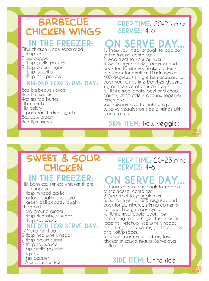 screenshot of air fryer meal prep recipe cards.