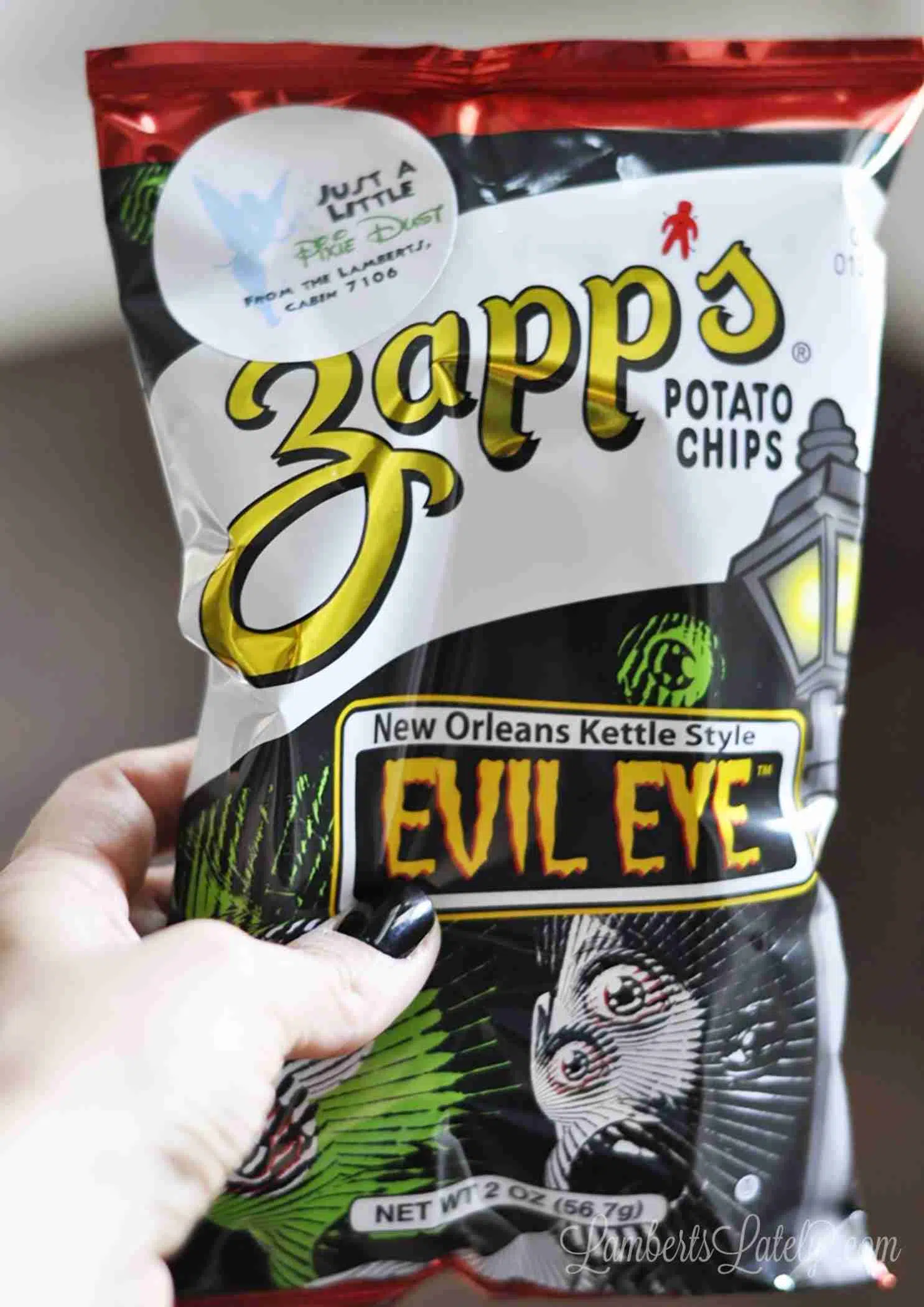 small bag of zapps chips with pixie dust sticker.