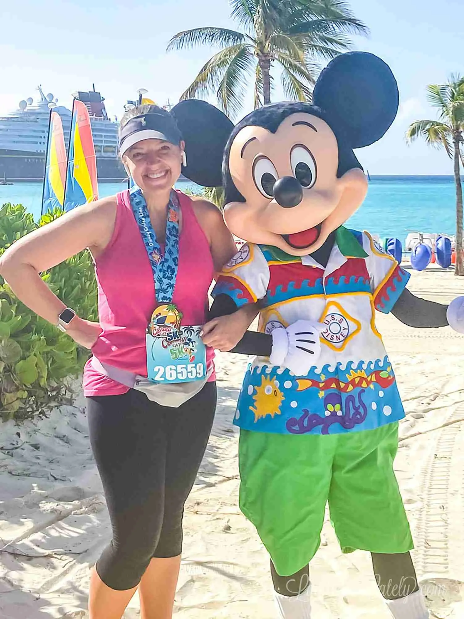 mickey mouse on castaway cay after 5k.