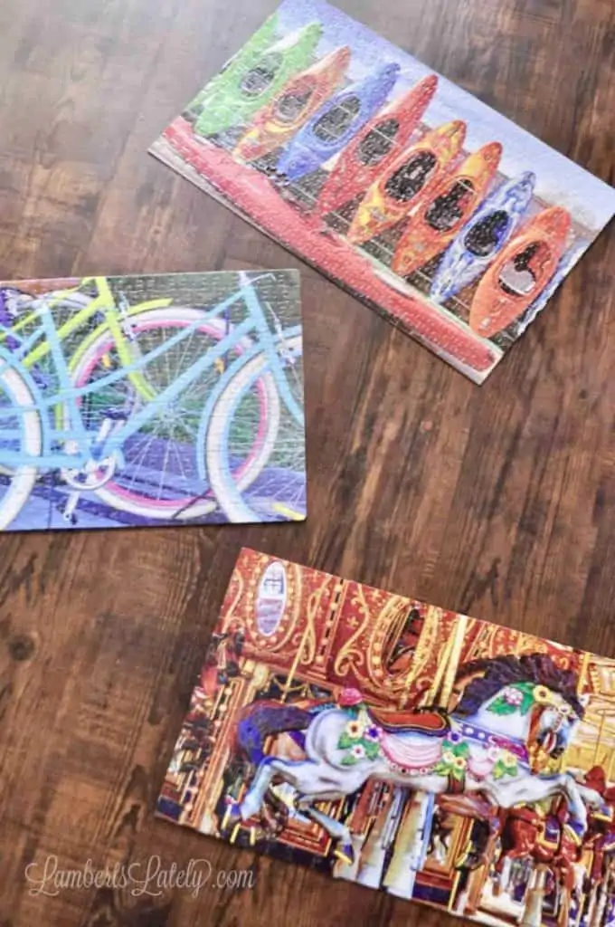 glued puzzles lying on a floor.