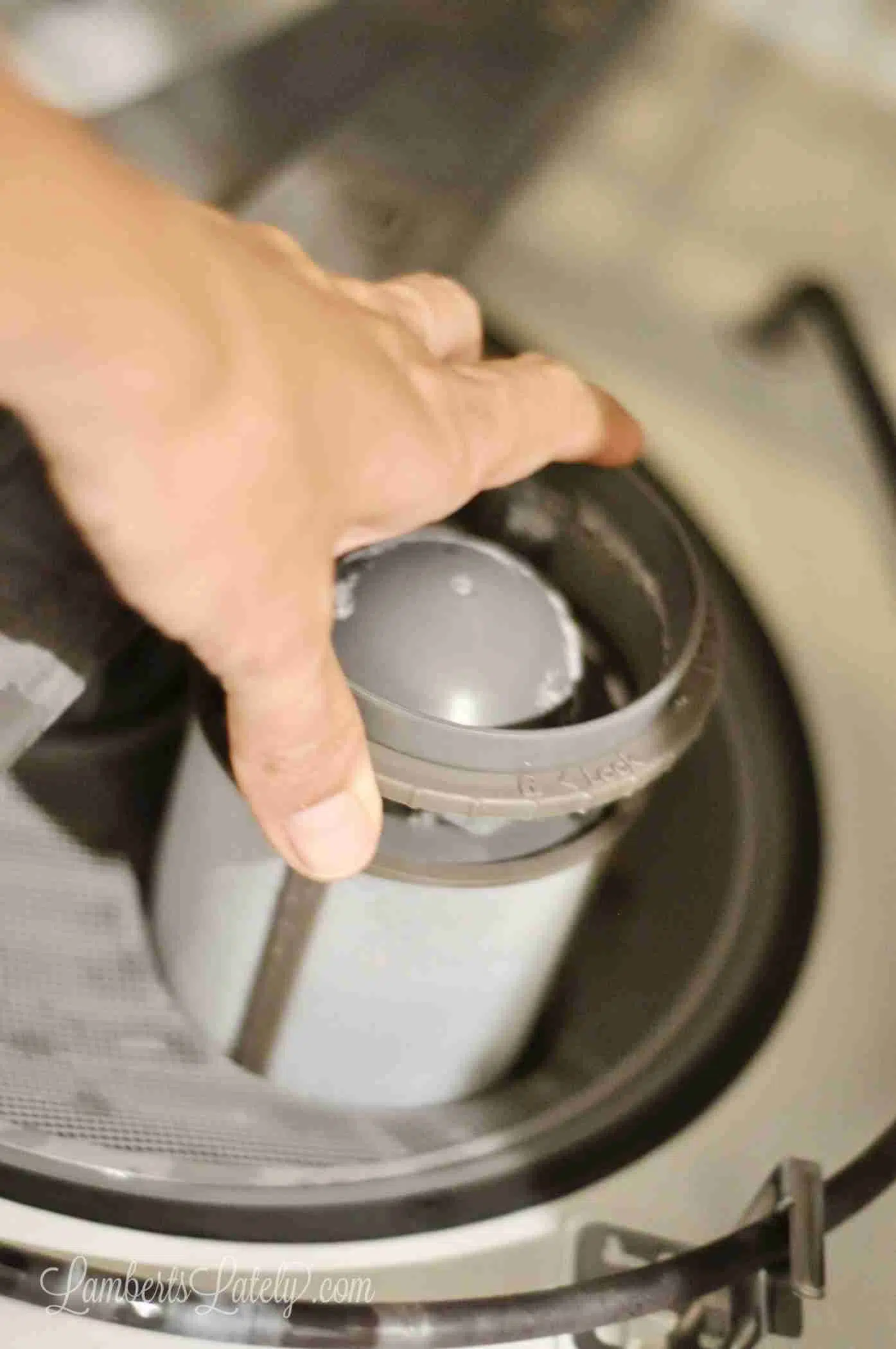 unscrewing a dishwasher filter