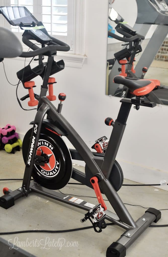 Schwinn IC4 in a garage gym.