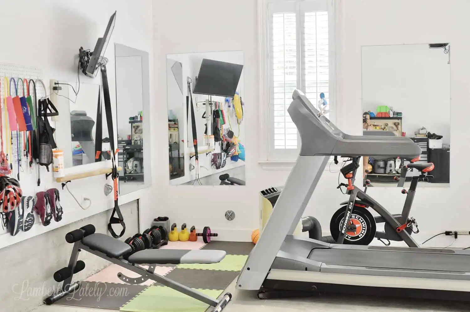 our home gym in a garage.
