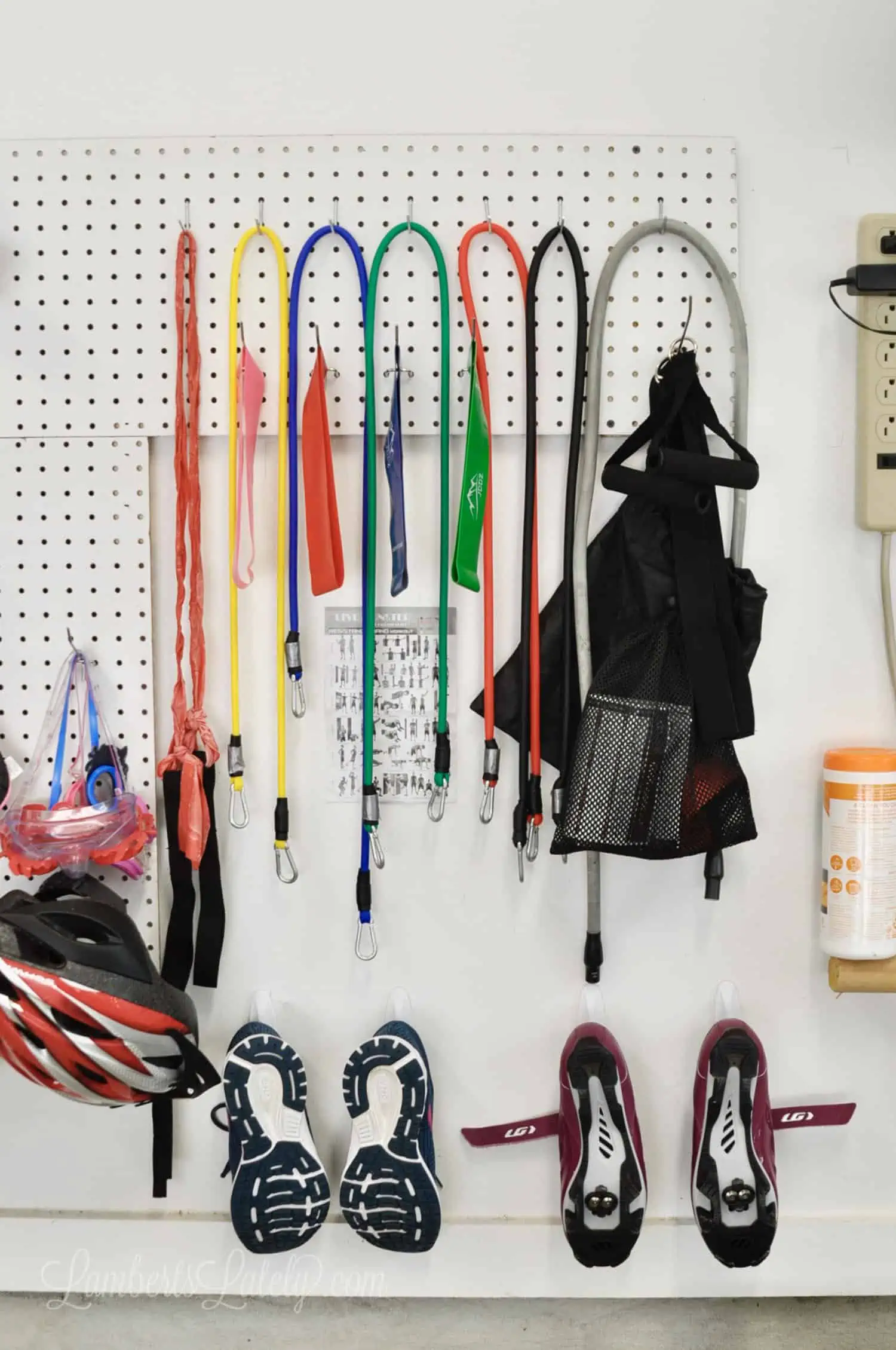 resistance bands hanging on a wall.