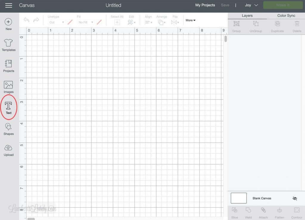 text feature on Cricut design space
