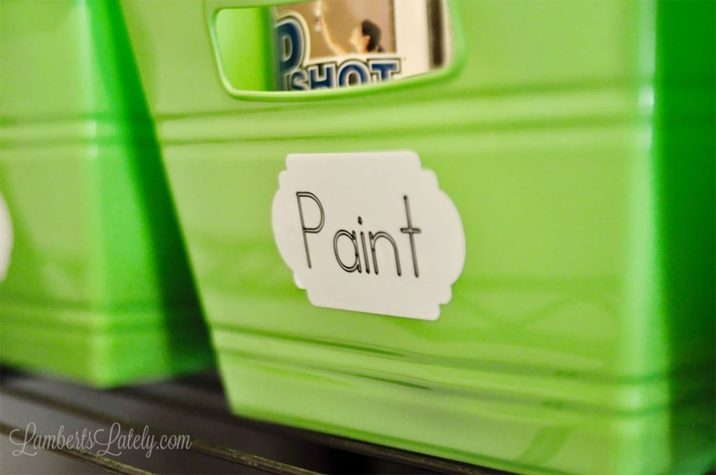 green paint container with label