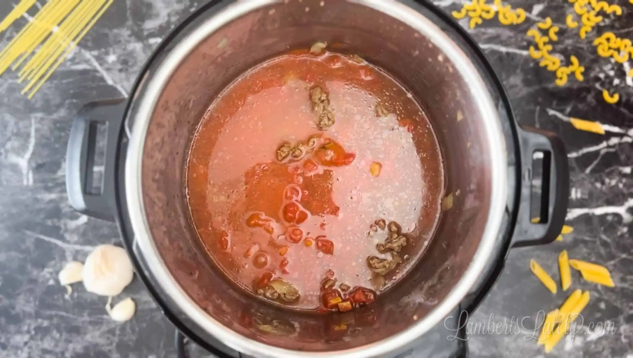 water and tomato sauce in an instant pot.