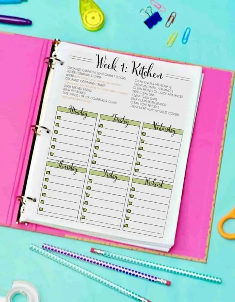 weekly cleaning schedule printable
