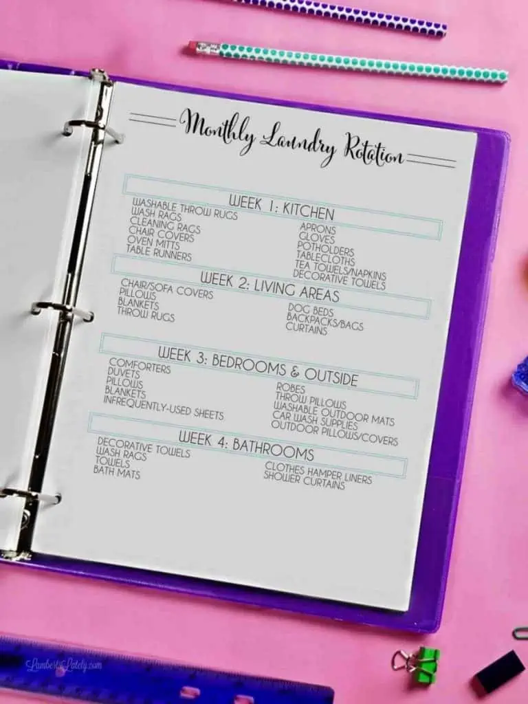 home organization printables - weekly laundry rotation.