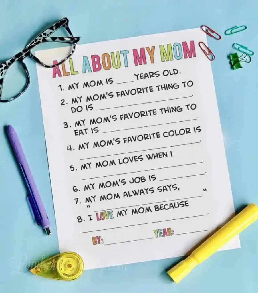 printable mother's day questionnaire.