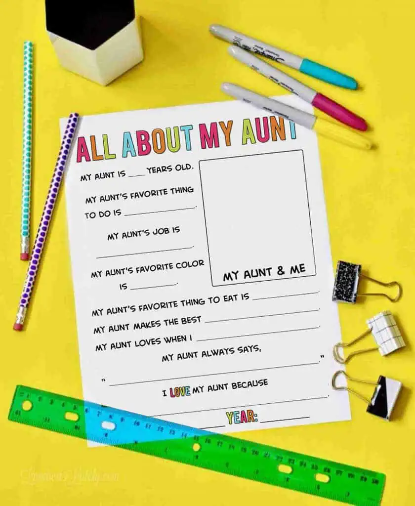 all about my aunt printable.