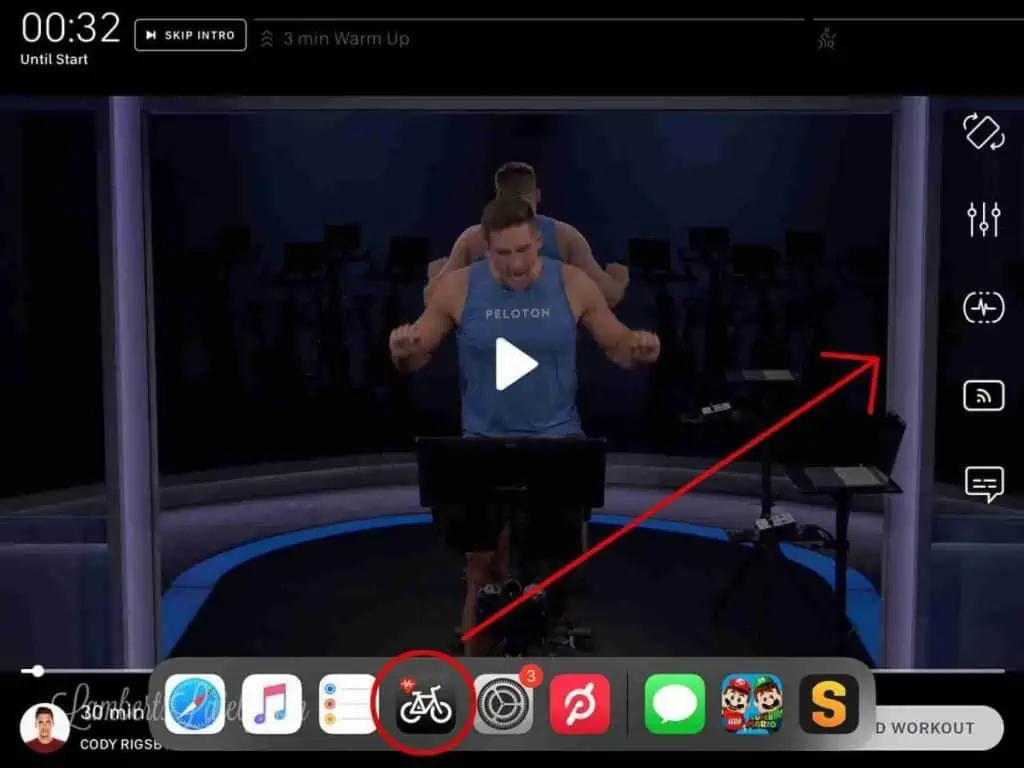 Demonstrating how to drag MPaceline app to side of iPad.