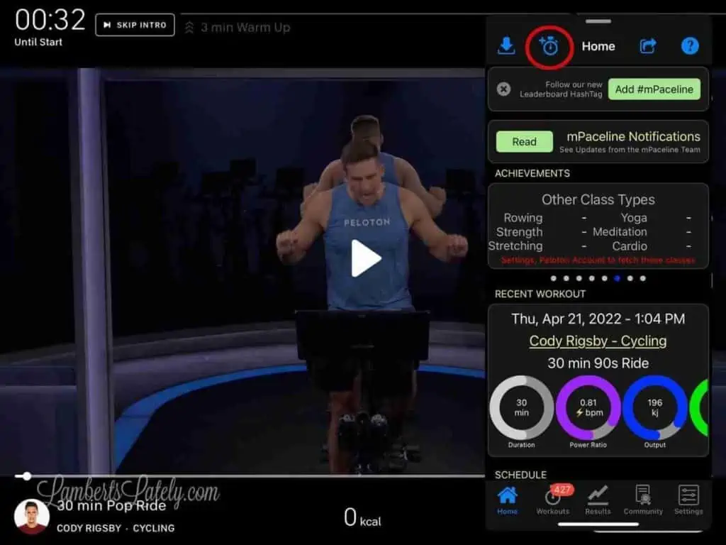Mpaceline and Peloton open on an iPad.
