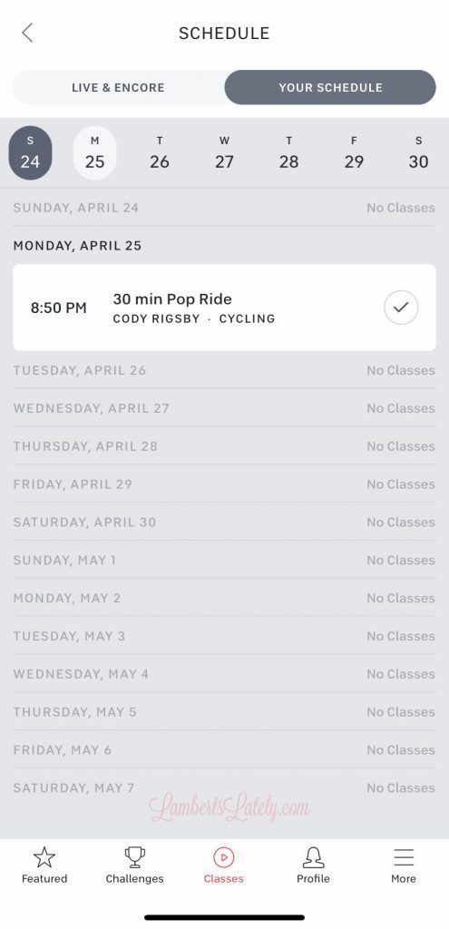 Your schedule in Peloton app.