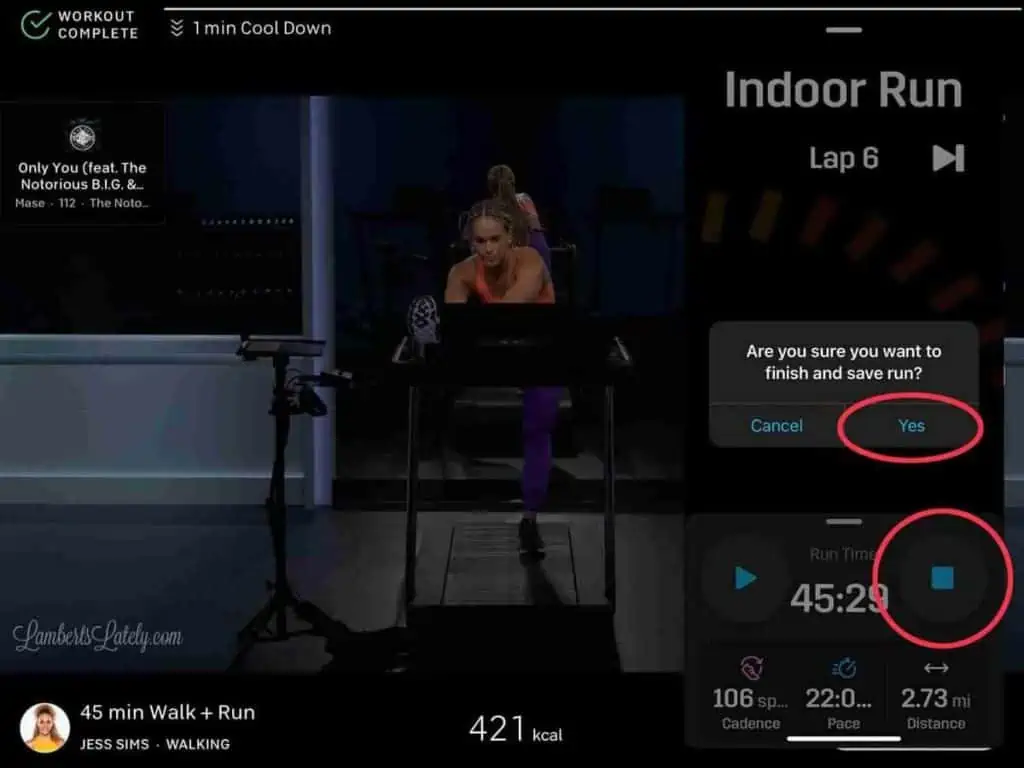 screenshot of a peloton class in the app