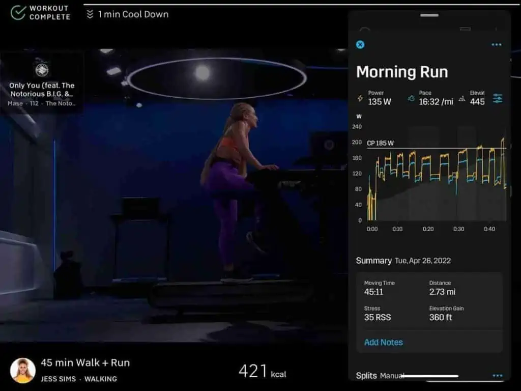 screenshot of a peloton class in the app
