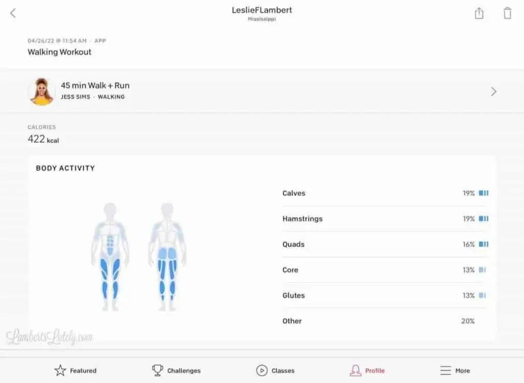 screenshot of a peloton class in the app