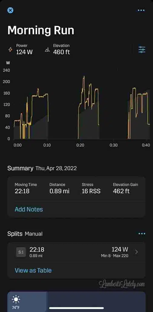 viewing a run summary in the iOS stryd app