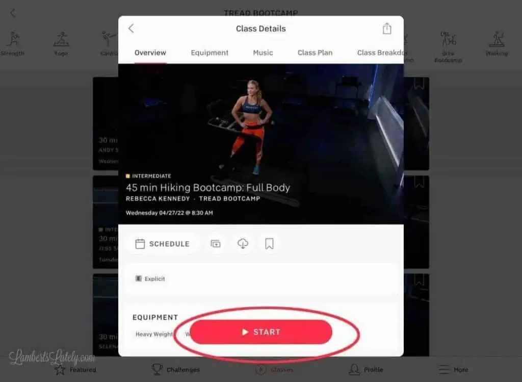 starting a peloton class on an iPad