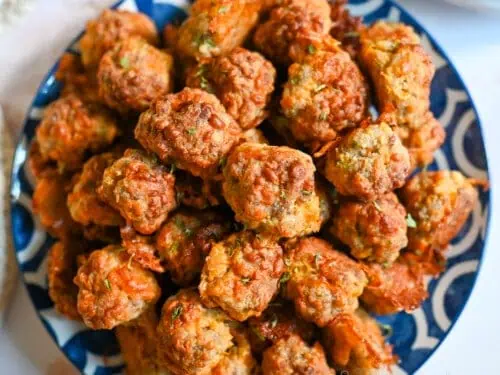 plate of cream cheese sausage balls.