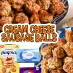 cream cheese sausage balls, with ingredient pictures.