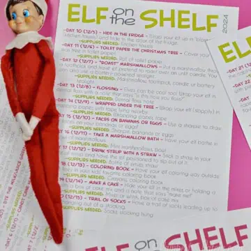 elf on the shelf instruction sheet printable, with elf next to it.