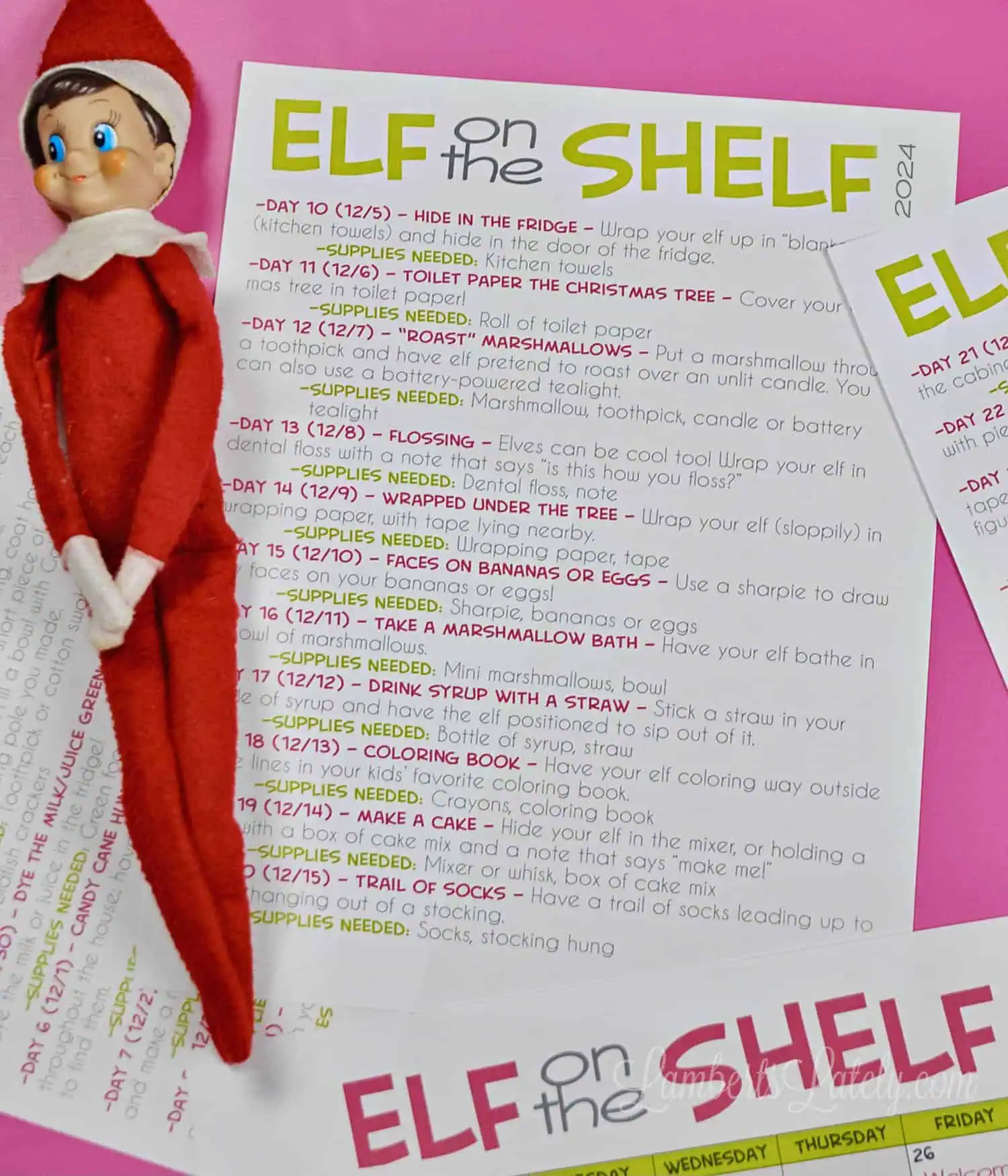 elf on the shelf instruction sheet printable, with elf next to it.