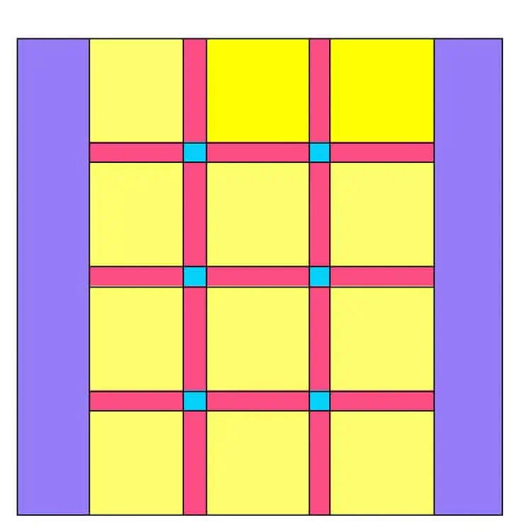 quilt squares with side pieces sewn on.