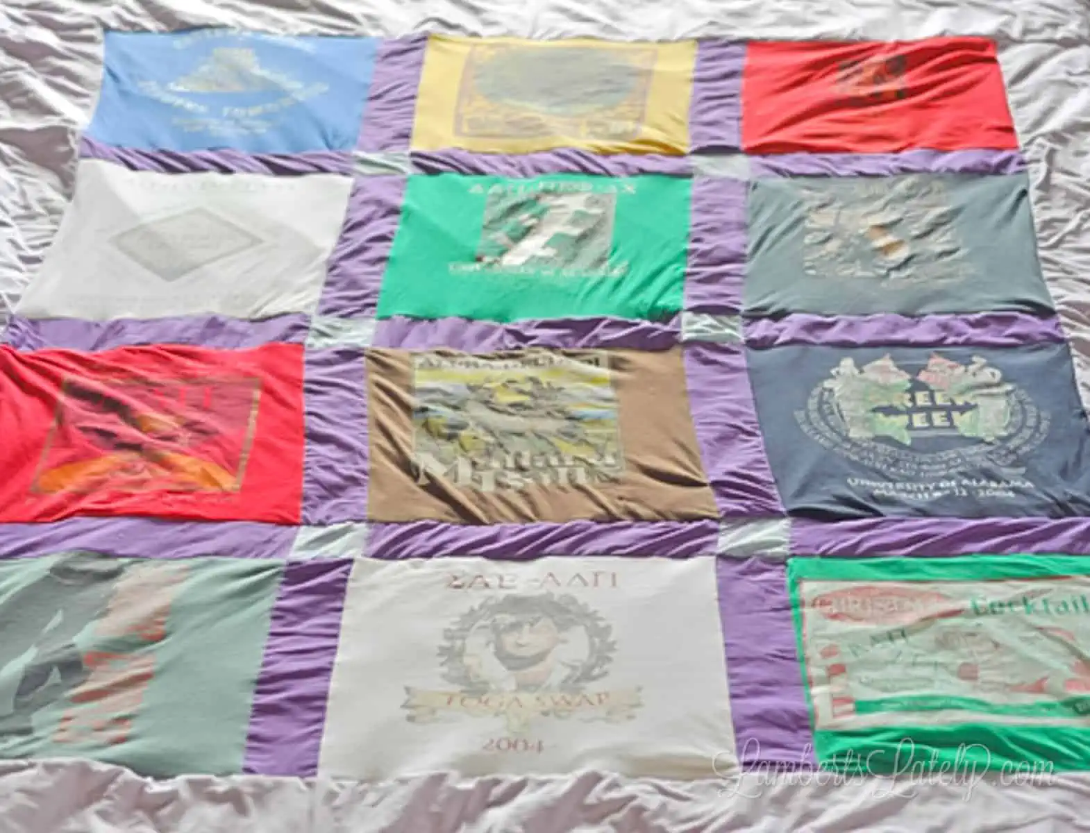 t-shirt quilt laying on a floor.